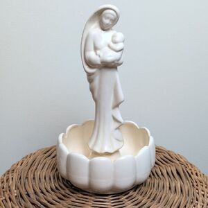 Haeger USA Matte White Ceramic Pottery Madonna And Child Figurine Planter Vtg